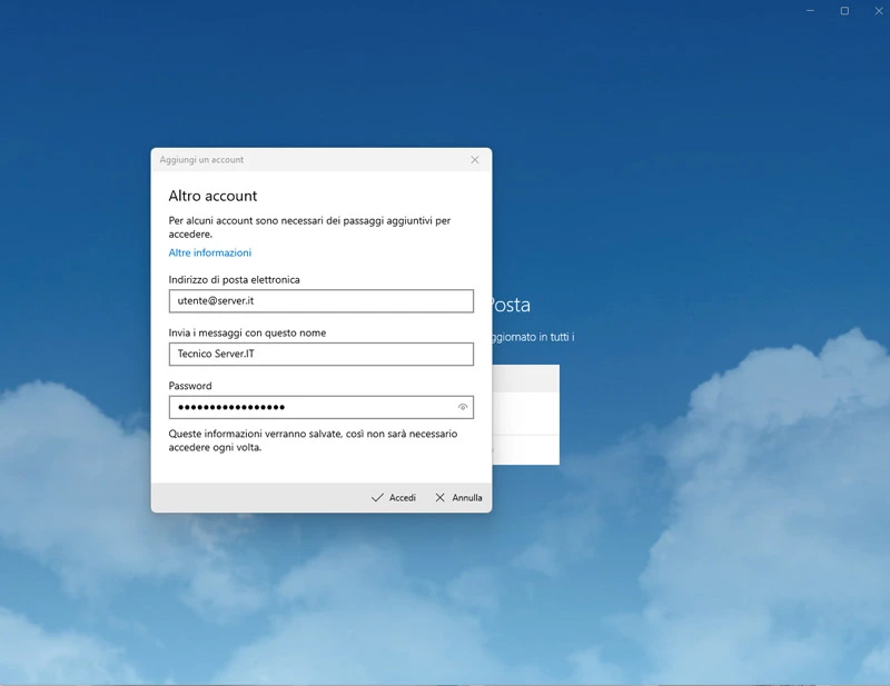 esempio di configurazione posta elettronica outlook